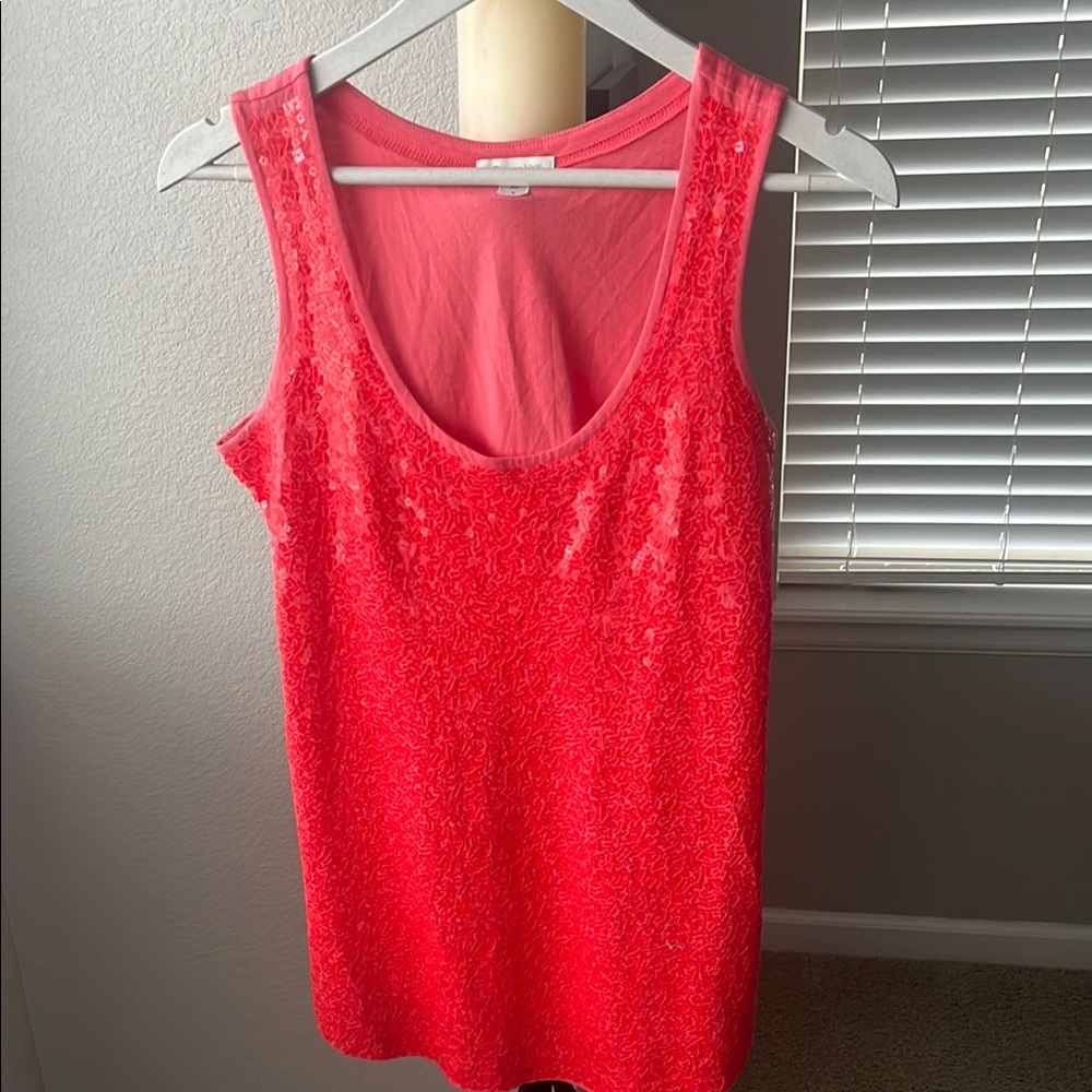 Garnet Hill Orange Sequin Sleeveless Tank Top